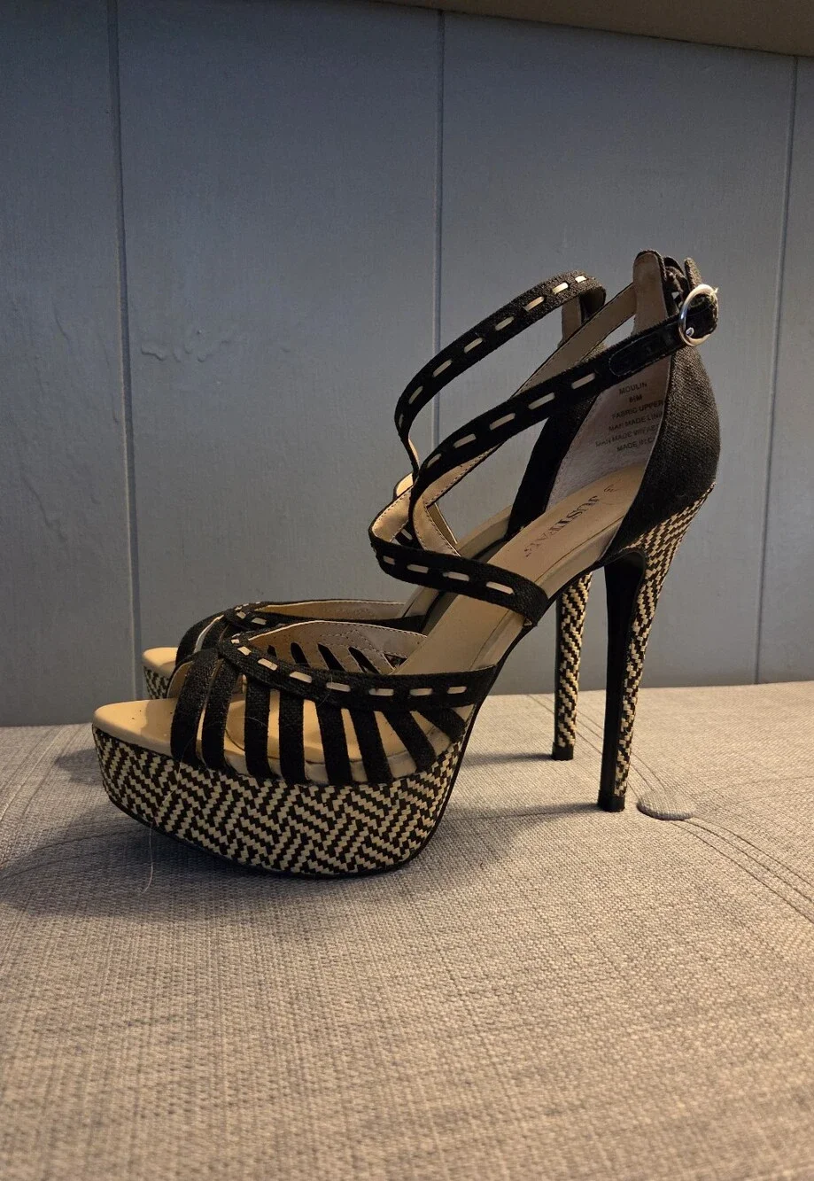 JustFab Black Strappy Woven Platform Heels